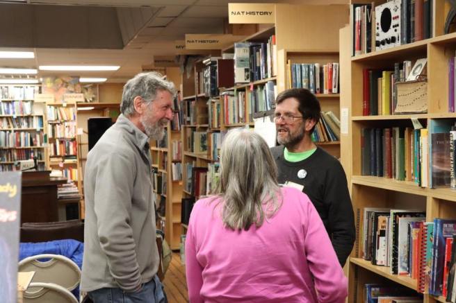 Mike, Kate and Paul converse at launch party